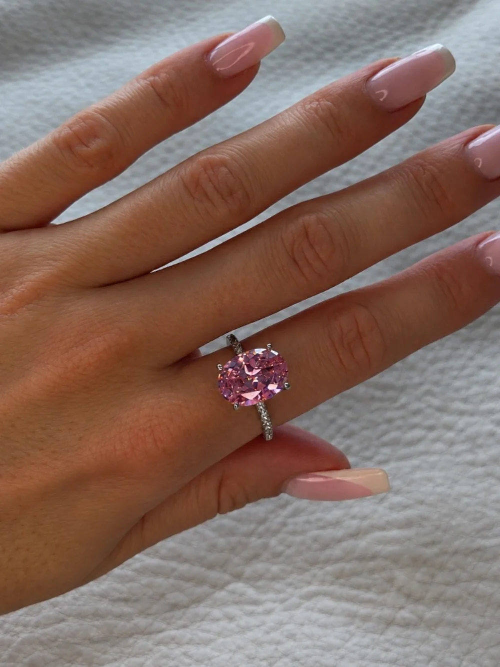 5 Ct Fancy Pink Oval Pave Engagement Ring Silver